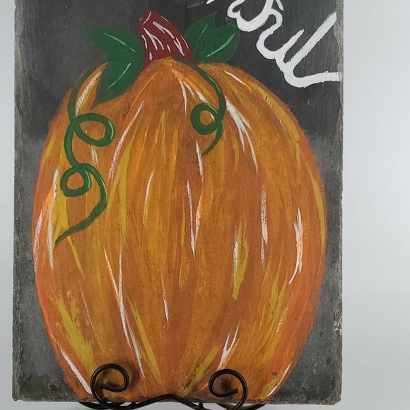 HAND PAINTED Pumpkin "Thankful" Design on Slate - Picture 3 of 10